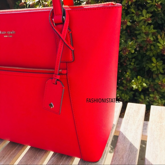 Kate Spade Large Red Pocket Tote Bag Cameron Rosso - Picture 2 of 8